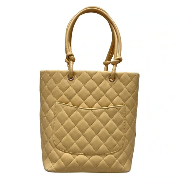 Auth CHANEL Cambon Line Medium Tote - Beige Dark yellow Lambskin Patent Leather - Picture 2 of 16